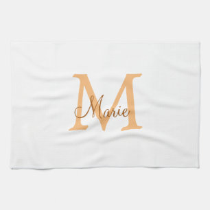 simple minimal add name monogram orange brown thr tea towel