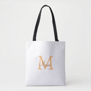 simple minimal add name monogram orange brown thr tote bag