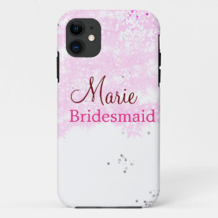 simple minimal add name monogram pink bridesmaid   iPhone 11 case