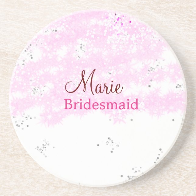 simple minimal add name monogram pink bridesmaid   coaster (Front)