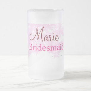 simple minimal add name monogram pink bridesmaid   frosted glass beer mug
