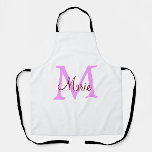 simple minimal add name monogram pink red apron