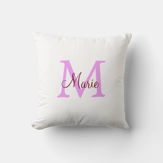 simple minimal add name monogram pink red cushion (Front)
