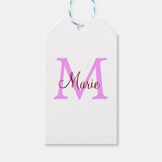 simple minimal add name monogram pink red  gift tags (Front)