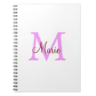 simple minimal add name monogram pink red notebook