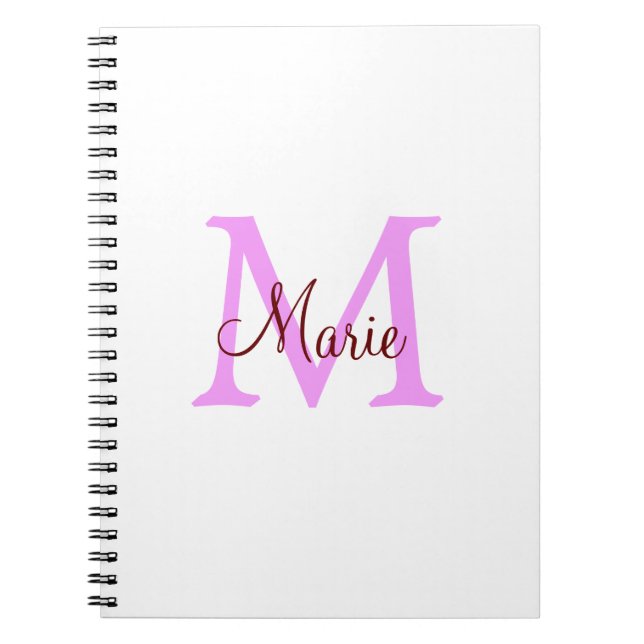 simple minimal add name monogram pink red  notebook (Front)