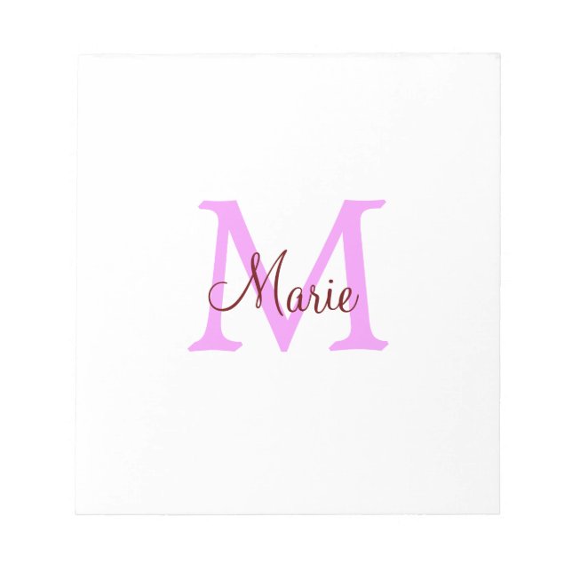 simple minimal add name monogram pink red  notepad (Front)