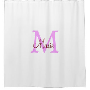 simple minimal add name monogram pink red    shower curtain
