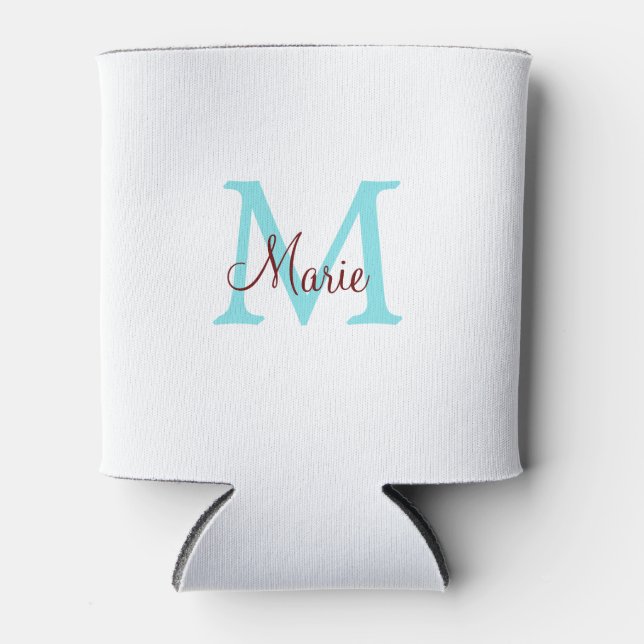 simple minimal add name monogram pink red   throw  can cooler (Front)