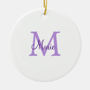 simple minimal add name monogram pink red throw ceramic tree decoration