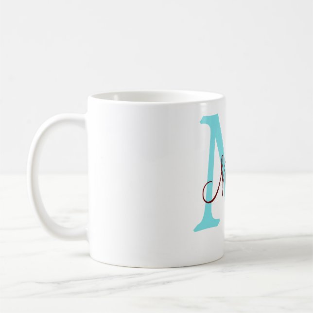 simple minimal add name monogram pink red   throw  coffee mug (Left)