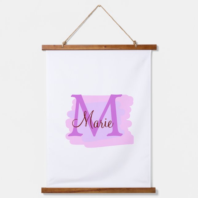 simple minimal add name monogram pink red   throw  hanging tapestry (Front)