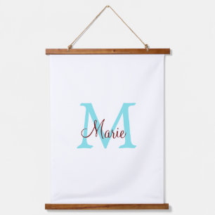 simple minimal add name monogram pink red throw hanging tapestry