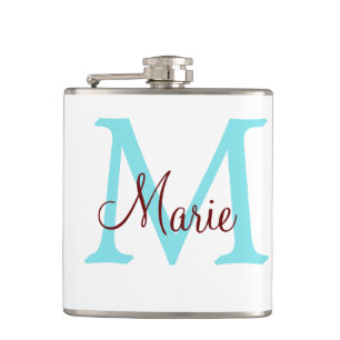 simple minimal add name monogram pink red throw hip flask