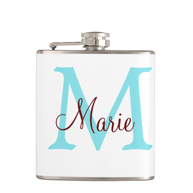 simple minimal add name monogram pink red   throw  hip flask (Front)