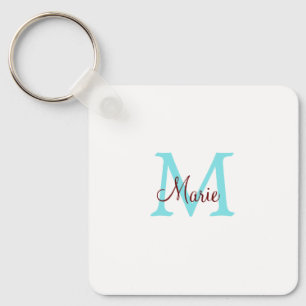 simple minimal add name monogram pink red throw key ring