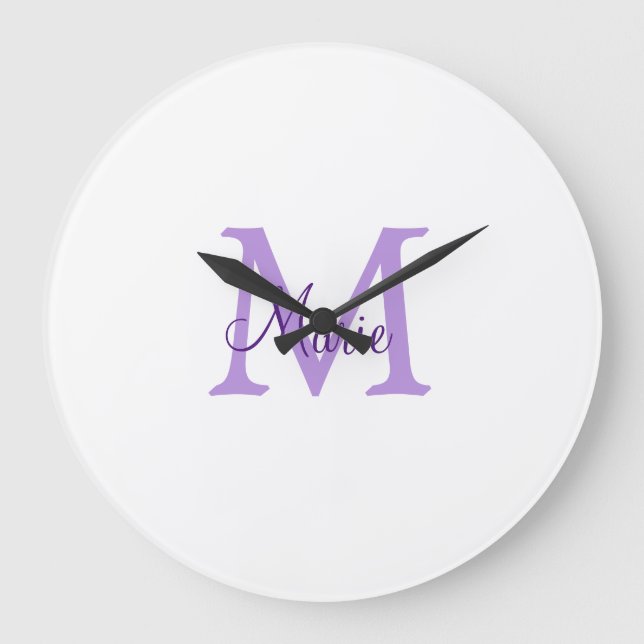 simple minimal add name monogram pink red   throw  large clock (Front)
