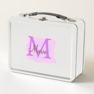 simple minimal add name monogram pink red throw metal lunch box