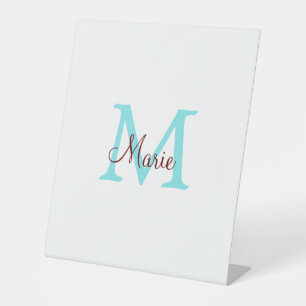 simple minimal add name monogram pink red   throw  pedestal sign