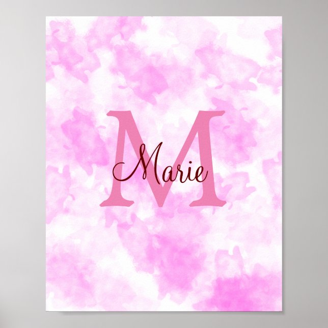 simple minimal add name monogram pink red throw pi poster (Front)