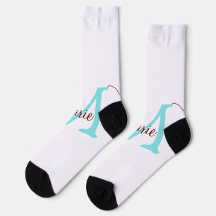 simple minimal add name monogram pink red throw socks
