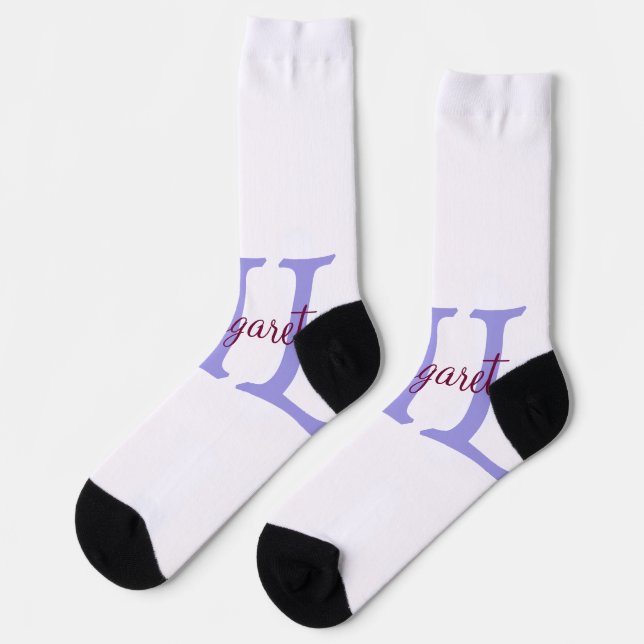 simple minimal add name monogram pink red   throw  socks (Left)