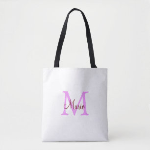 simple minimal add name monogram pink red  tote bag