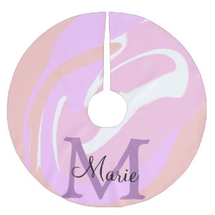 simple minimal add name monogram pink red watercol brushed polyester tree skirt