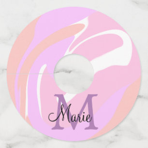 simple minimal add name monogram pink red watercol wine glass tag