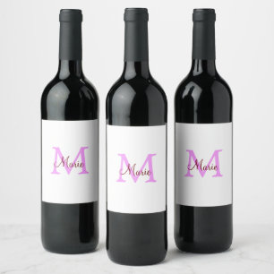 simple minimal add name monogram pink red wine label