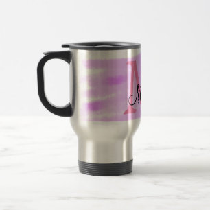 simple minimal add name monogram pink watercolor travel mug