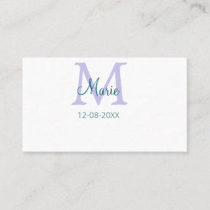 simple minimal add name monogram purple green date business card
