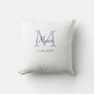 simple minimal add name monogram purple green date cushion