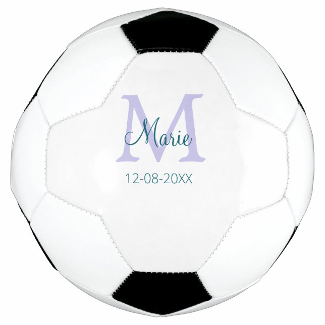 simple minimal add name monogram purple green date football (Front)