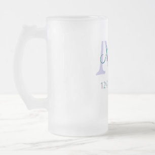 simple minimal add name monogram purple green date frosted glass beer mug