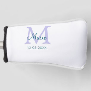 simple minimal add name monogram purple green date golf head cover