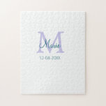 simple minimal add name monogram purple green date jigsaw puzzle<br><div class="desc">beautiful design</div>