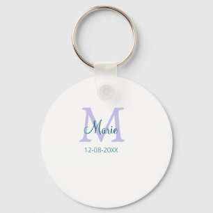 simple minimal add name monogram purple green date key ring
