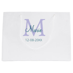 simple minimal add name monogram purple green date large gift bag