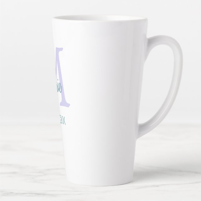simple minimal add name monogram purple green date latte mug (Right)