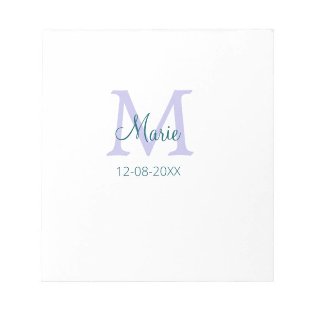 simple minimal add name monogram purple green date notepad (Front)