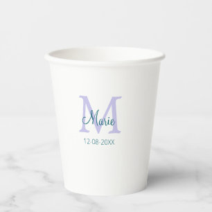 simple minimal add name monogram purple green date paper cups