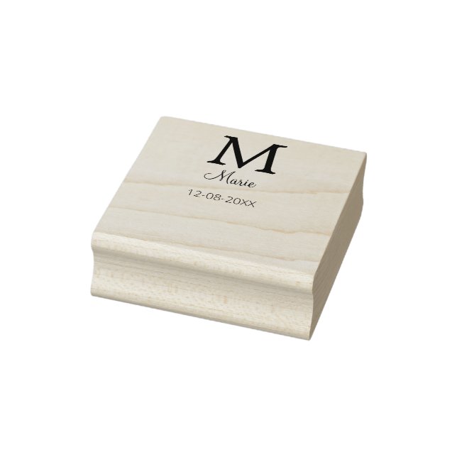 simple minimal add name monogram purple green date rubber stamp (Stamp)