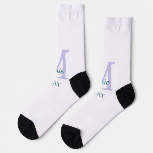 simple minimal add name monogram purple green date socks
