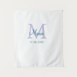 simple minimal add name monogram purple green date tapestry