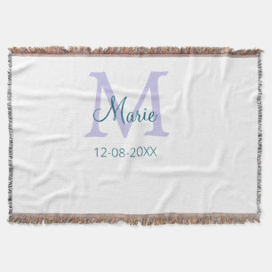 simple minimal add name monogram purple green date throw blanket
