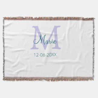 simple minimal add name monogram purple green date throw blanket