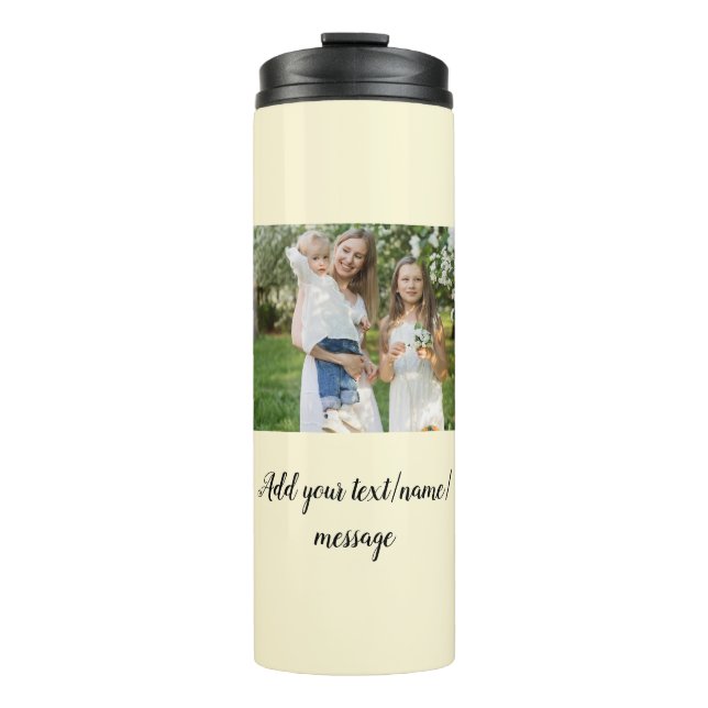 simple minimal add our photo collage name text     thermal tumbler (Front)
