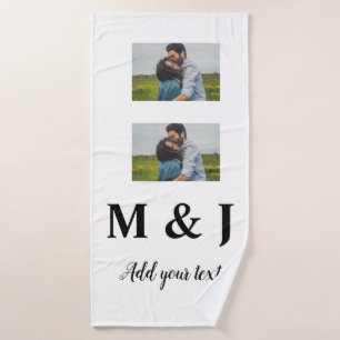 simple minimal add our photo collage name text thr bath towel