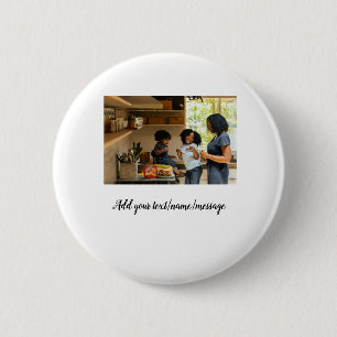 simple minimal add photo collage name family mom 6 cm round badge